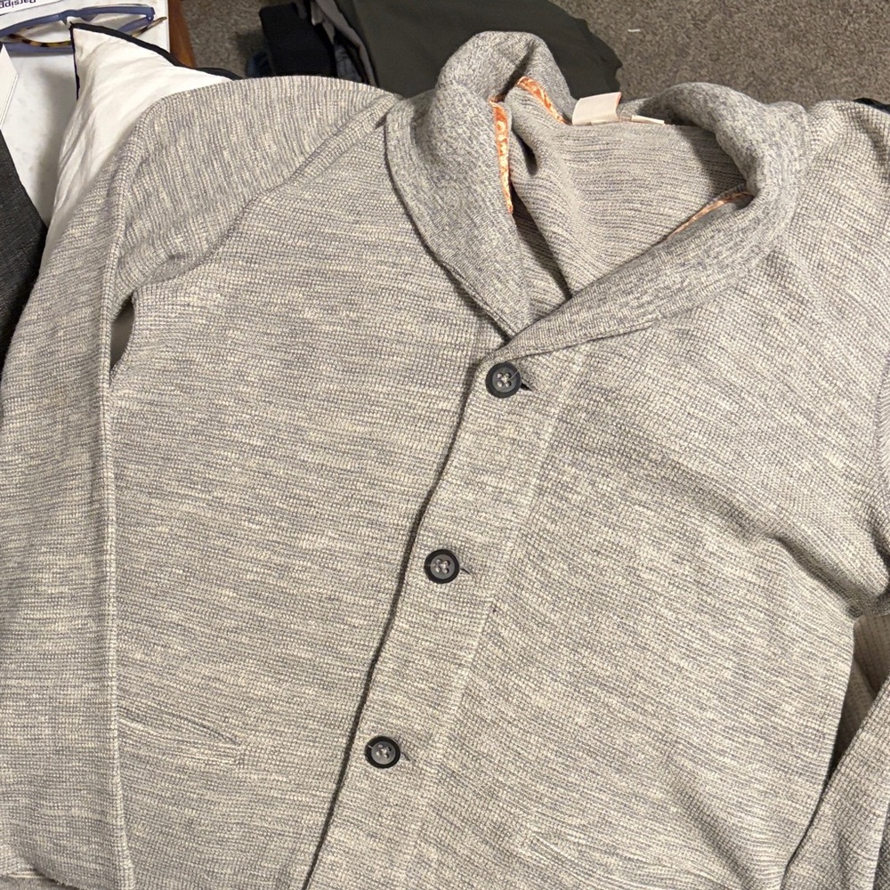 BOSS ORANGE Heather Gray Knit Sweater with Orange Logo Detail